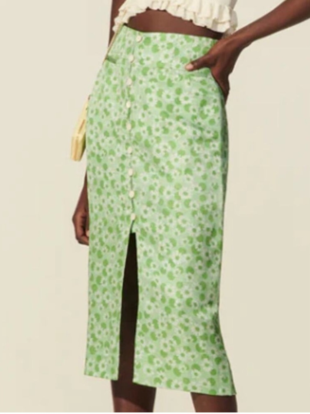 Sandro Lavande Floral Print Linen Silk Midi Skirt  Midi Skirt Size 3 / US 8
